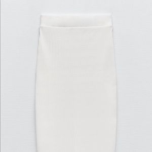 Zara High-waisted Midi Ribbed Skirt With Elastic Band Medium White